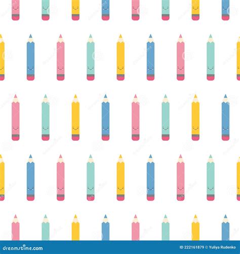 Funny Seamless Pattern with with Cartoon Cute Pencils. Back To School Background. Kawaii Style ...