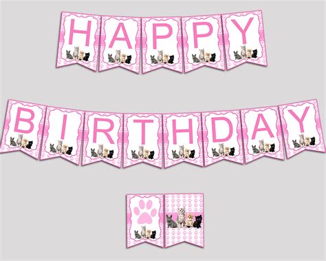 Cat Happy Birthday Banner Cat Birthday Party Banner - Etsy