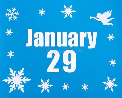 January 29th. Winter Blue Background with Snowflakes, Angel and a Calendar Date. Day 29 of Month ...