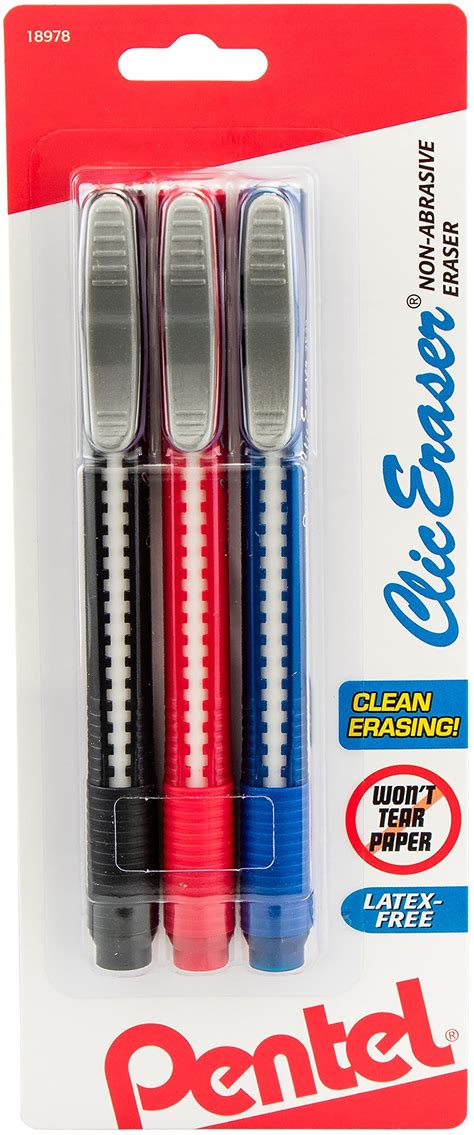 Buy Pentel Clic Retractable Eraser with Grip, 3 Pack Online at ...