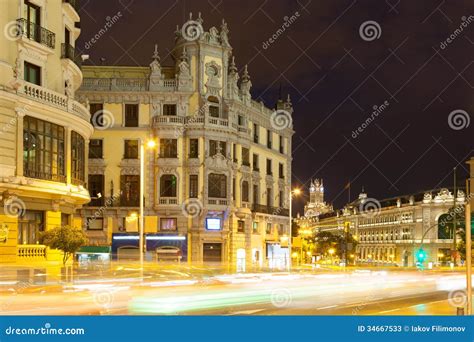 Gran Via in night. Madrid stock image. Image of spain - 34667533