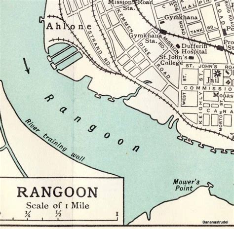 1952 Vintage City Map of Rangoon Yangon Burma by bananastrudel