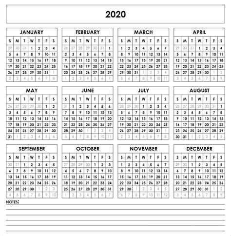 Blank Calendar 2020 Printable Template (Word, PDF, Excel)