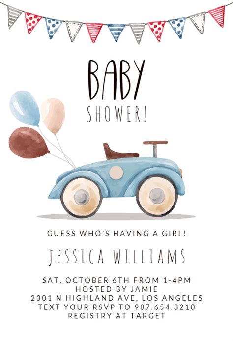 Vintage Car - Baby Shower Invitation Template (Free) | Greetings Island