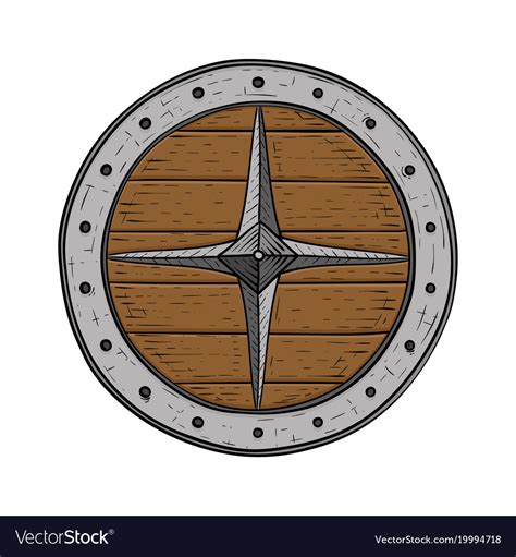 Viking round shield colored hand drawn sketch Vector Image