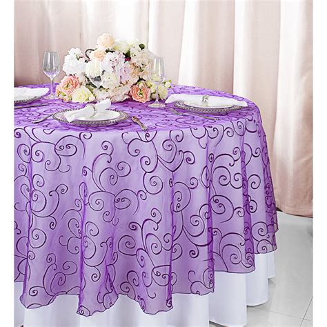 Wedding Linens Inc. 90" Round Embroidered Organza Table Overlay Toppers Tablecloth - Purple ...