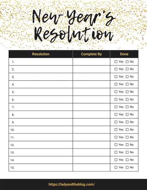 New Year's Resolution List - Free Download