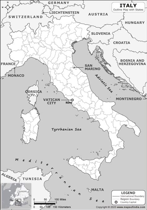 Italy Outline Map | Italy Outline Map with State Boundaries