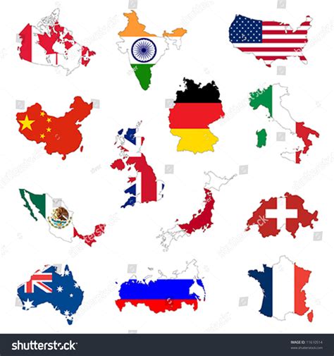 Outline Maps Of The Countries With National Flags Stock Vector ...