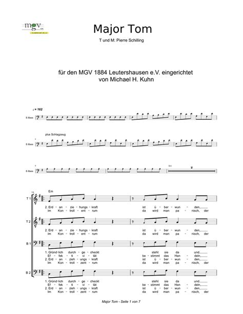 Major Tom Sheet music for Piano, Bass | Download free in PDF or MIDI | Musescore.com