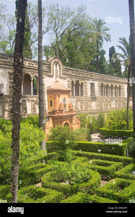 Gardens of The Alcazar (Royal Palace), Seville, Andalucia, Spain. The ...