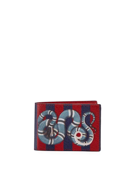 Gucci Snake-Print Striped Leather Wallet | Neiman Marcus