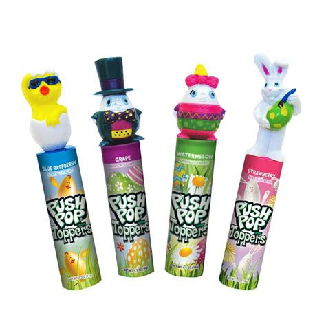 Easter Push Pop Candy Lollipop with toy in Blue Raspberry, Grape, Watermelon, and Strawberry ...