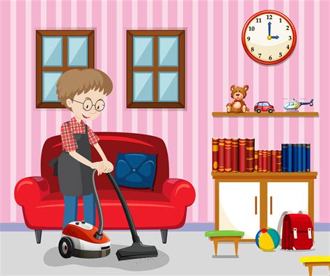 A Man Cleaning Living Room 294911 Vector Art at Vecteezy