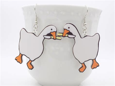 Goose With Knife Meme Jewelry White Goose With a Knife Earrings Funny Gift Idea - Etsy