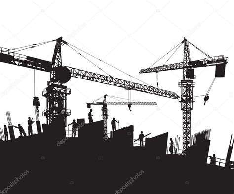 Construction site silhouette with cranes and workers Stock Vector Image by ©redrighthand #34156897