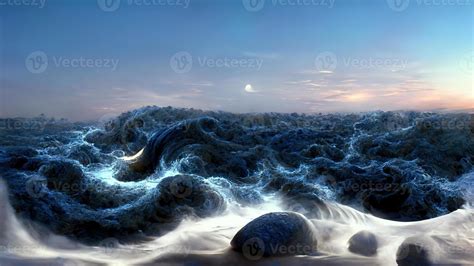 night sea fantastic landscape in waves 20756280 Stock Photo at Vecteezy