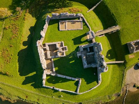 Aerial View of the Ruins of the 12th Century Ogmore Castle, Wales Stock ...