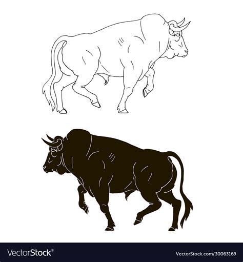 Bull in profile silhouette a Royalty Free Vector Image