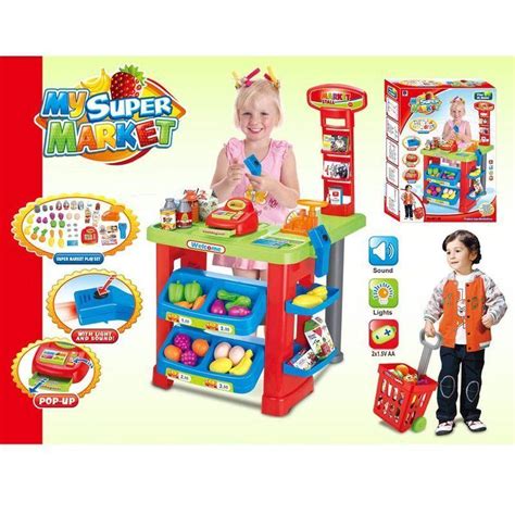 Kids Play Grocery Store Cash Register Shopping Cart Toy Food ...