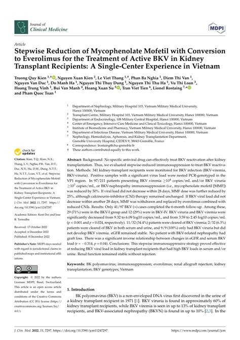 (PDF) Stepwise Reduction of Mycophenolate Mofetil with Conversion to Everolimus for the ...