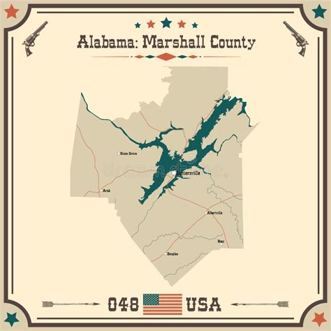 Vintage Map of Marshall County in Alabama, USA. Stock Vector - Illustration of city, federal ...