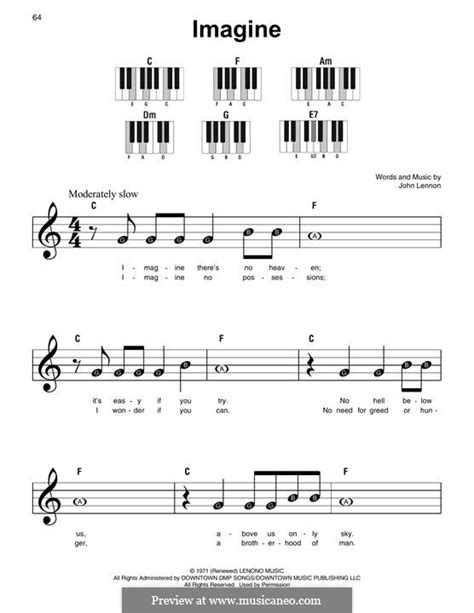 Imagine, for Piano by J. Lennon - sheet music on MusicaNeo