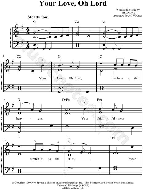 Third Day "Your Love, Oh Lord" Sheet Music (Easy Piano) in G Major ...