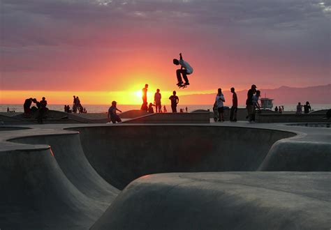 Skateboarding At Venice Beach by Mgs