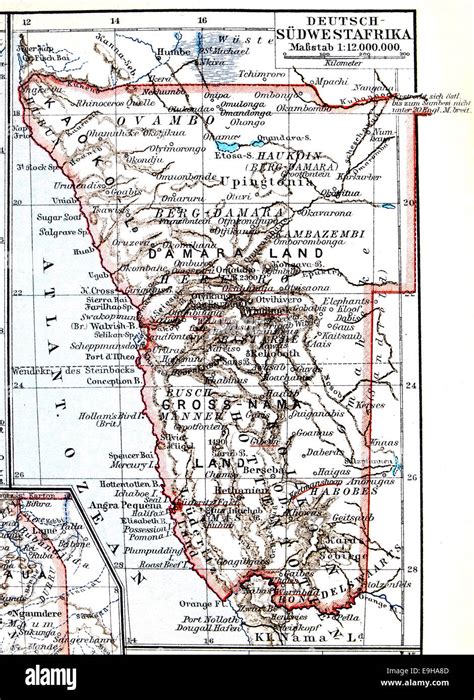 Map of the former colony of German South-West Africa, now Namibia ...