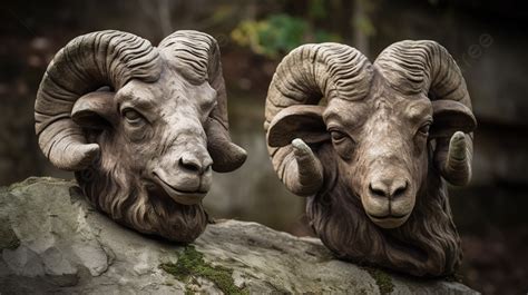 Two Ram Heads Sitting On Rocks Background, Picture Of Rams Heads ...