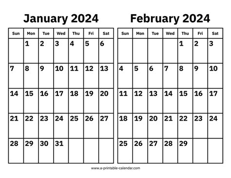 January and February 2024 Calendar - A Printable Calendar