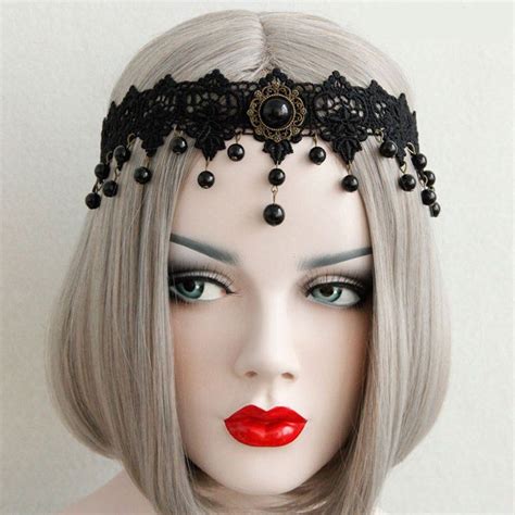 [38% OFF] Gothic Flower Beads Lace Elastic Hairband | Rosegal