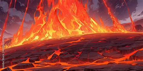 Molten lava illustration cartoon anime style background, Generated AI ...