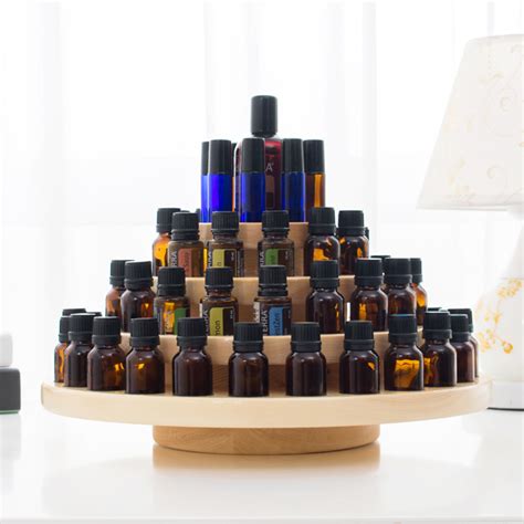 Rotatable Wooden Essential Oil Display with 4 Tiers Holds 63 Bottles for 10ml/15ml/100ml