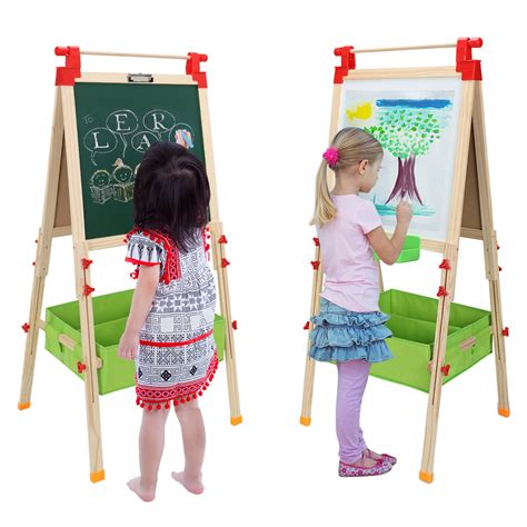 Ktaxon Kids Art Easel Adjustable Wooden White Board & Chalkboard Drewing Easel - Walmart.com ...