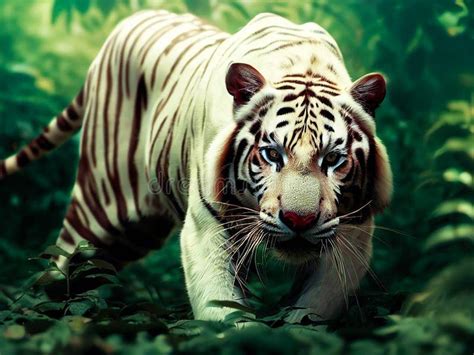 Rare White Tiger Hunting and Ready To Attack in the Jungle Stock ...