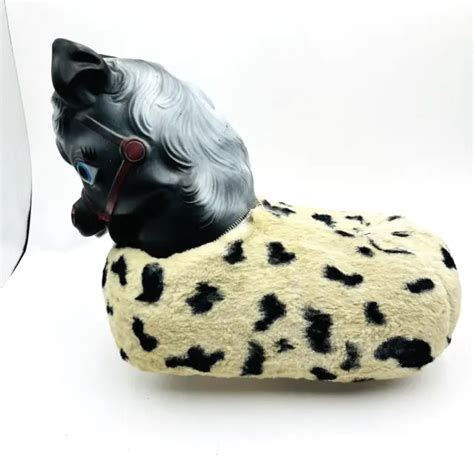 VINTAGE RUBBER FACE Horse Plush Toy on Wheels Spotted Toy Pony Ride On $39.00 - PicClick