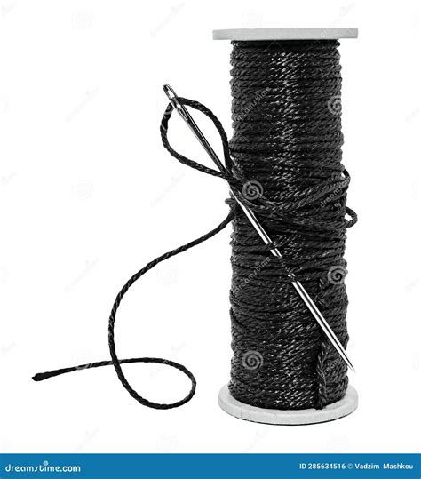 Plastic Spool with Black Synthetic Threads Close-up. Needle and Thread Stock Photo - Image of ...