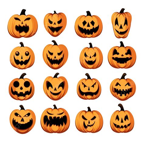 Scary And Funny Halloween Pumpkin Faces And Grimaces, Ghost Silhouette ...