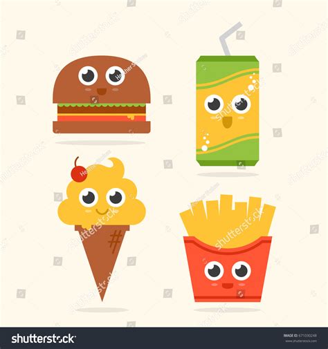 Cute Hamburger Soda Ice Cream Fries Stock Vector 671030248 - Shutterstock