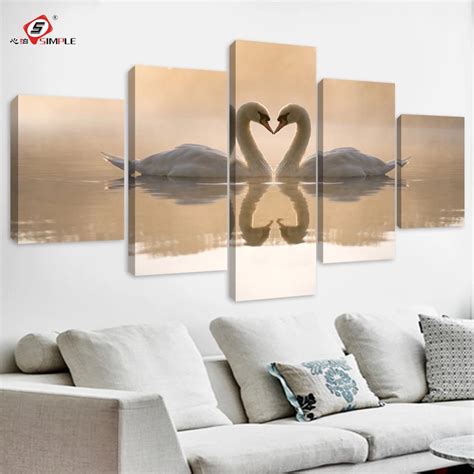 SIMPLE Drop Shipping 5pcs Double Swan Canvas Prints Wall Decor for ...