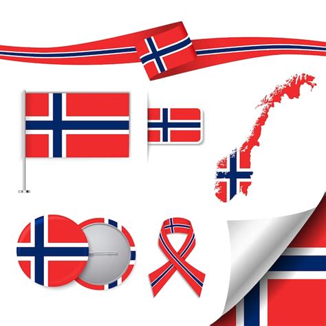 Stationery collection with the flag of norway design | Premium Vector