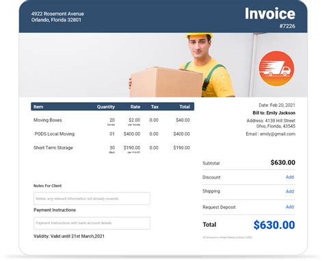 Free Moving Company Invoice Template