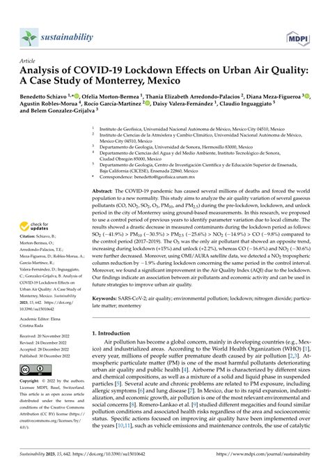 (PDF) Analysis of COVID-19 Lockdown Effects on Urban Air Quality: A Case Study of Monterrey, Mexico