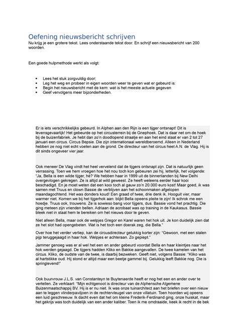 Oefening nieuwsbericht schrijven - Lees onderstaande tekst door. En ...