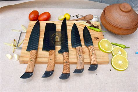 Hand Forged Chef Knife Set , Steel Kitchen Knives, Cleaver Anniversary ...