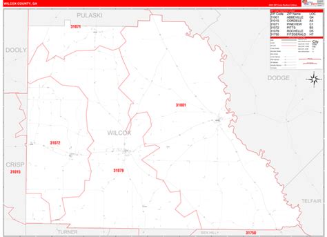 Wilcox County, GA Zip Code Wall Map Red Line Style by MarketMAPS - MapSales