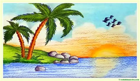 Paisajes fáciles de dibujar | Playa para dibujar, Paisaje para pintar ...