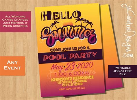 Summer Invite Summer Party Invitation Beach Party invitation | Etsy